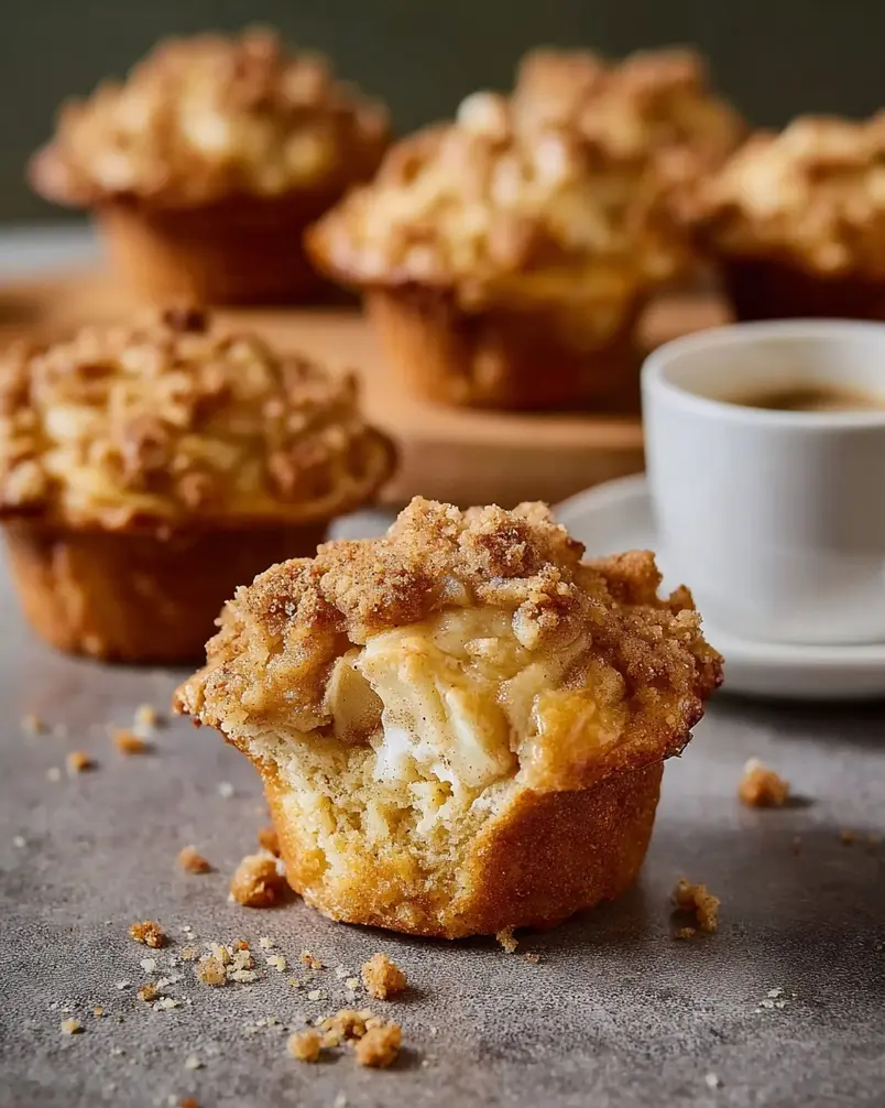 Apple Strudel Muffins 3 Muffins baking in a muffin tin, golden brown and fragrant