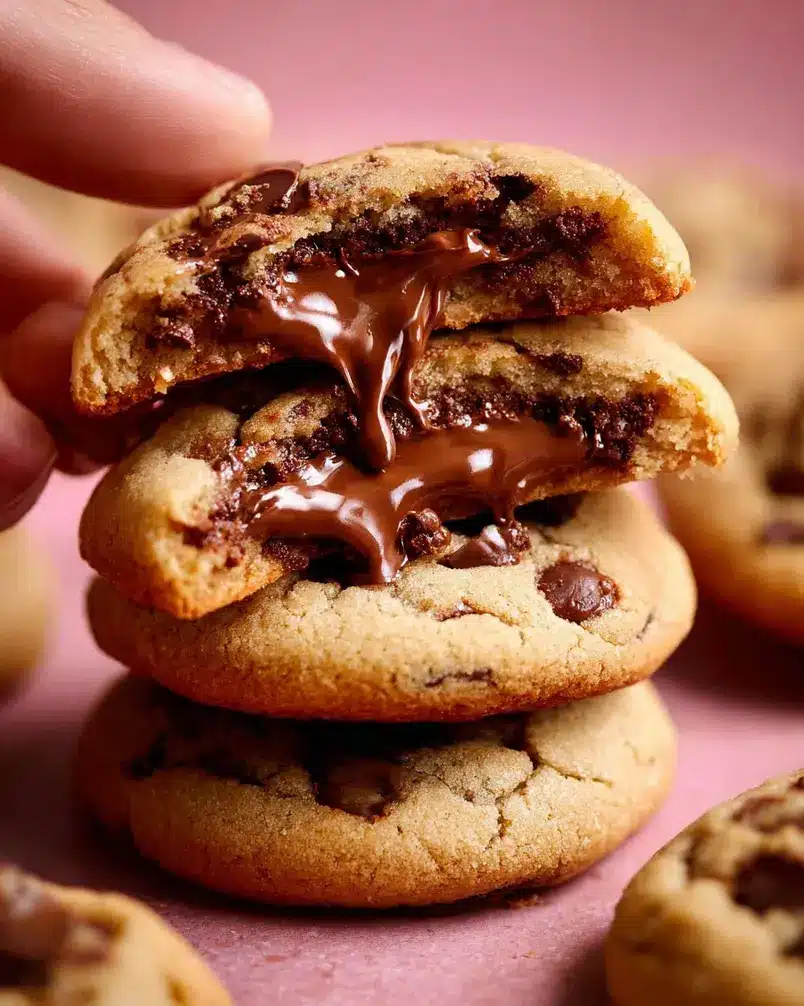 Nutella Stuffed Cookies 3 Melted butter and sugar being creamed in a mixing bowl