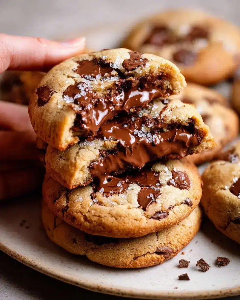 Nutella Stuffed Cookies 2 Nutella chocolate chips and butter being prepared for cookie dough