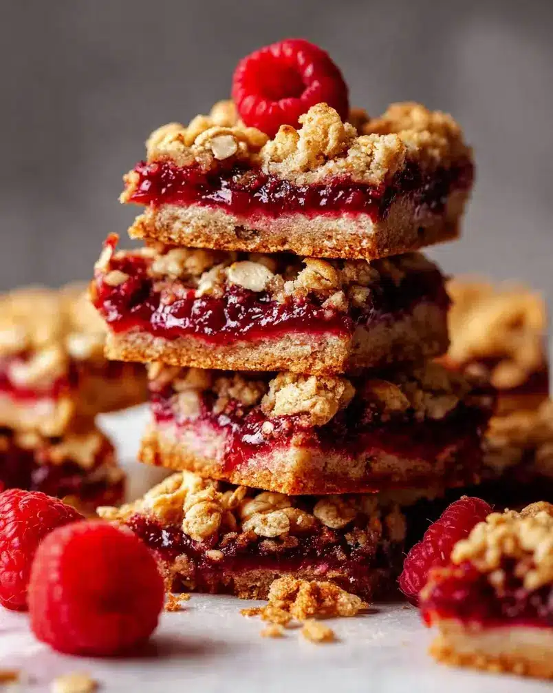 Raspberry Jam Oat Bars 3 A pan of golden-brown Raspberry Jam Oat Bars cooling on a wire rack.