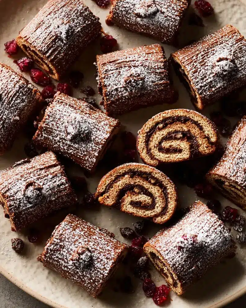 Bûche de Noël Cookies 3 Bûche de Noël cookies baking on a wire rack in the oven