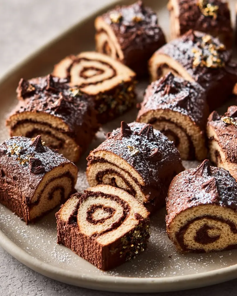Bûche de Noël Cookies 2 Bûche de Noël cookie dough being rolled and prepared for baking