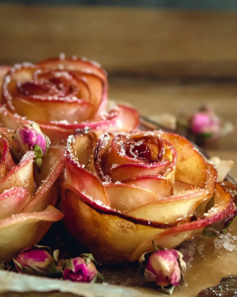 Baked Apple Roses 3 Apple slices being carefully arranged in a muffin tin for baking