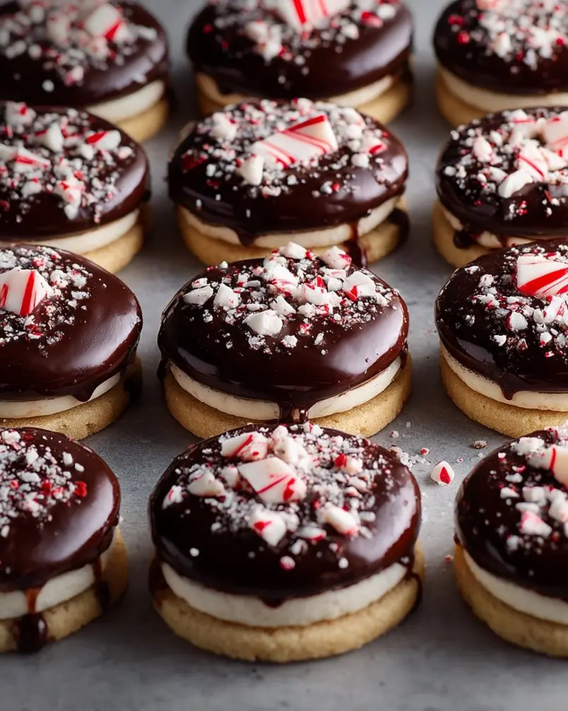 Peppermint Patty Shortbreads 2 Melted chocolate chips being drizzled over shortbread cookie dough