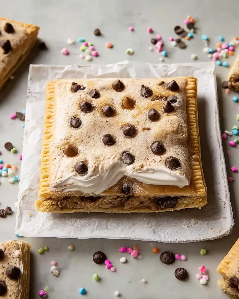 Giant Cookie Dough Pop Tart 2 Giant cookie dough pop tart being assembled with dough layers and filling