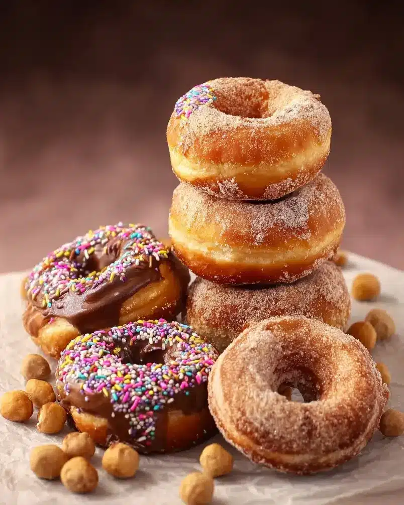 Biscuit Donuts 3 Golden brown biscuit donuts frying in hot oil