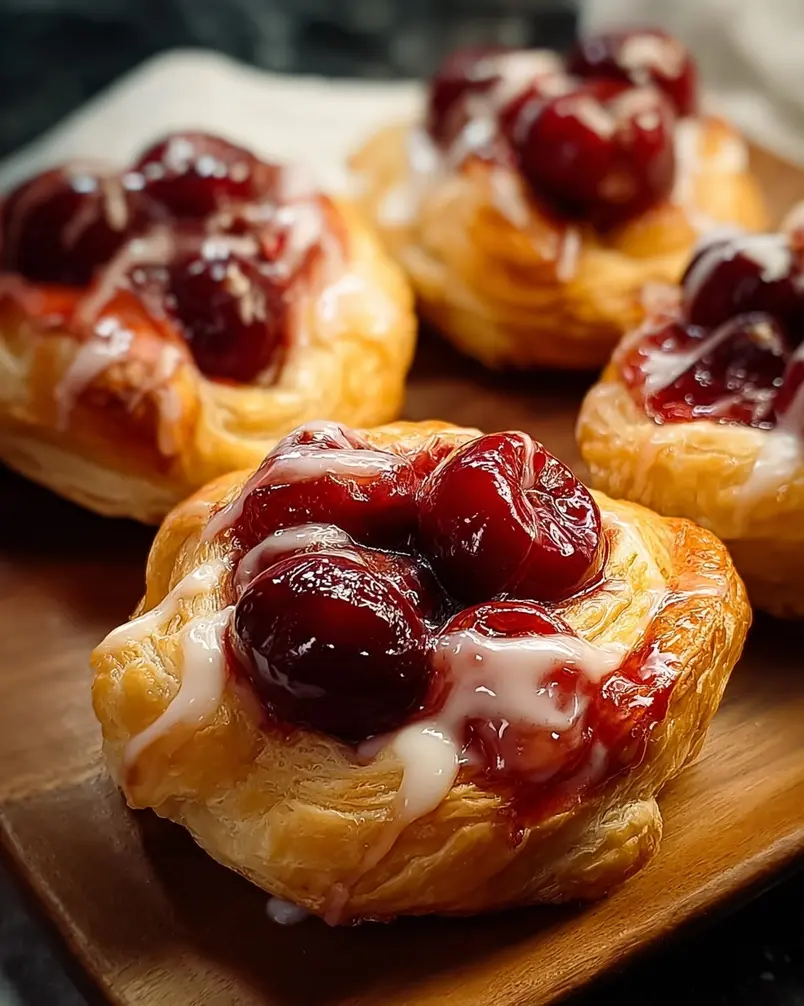 Shortcut Cherry Danish 3 Puff pastry loaded with cherry filling before being baked