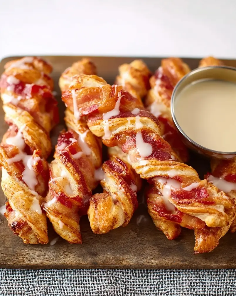 Cinnamon Roll Bacon Twists 2 Close-up of cinnamon roll bacon twists being assembled