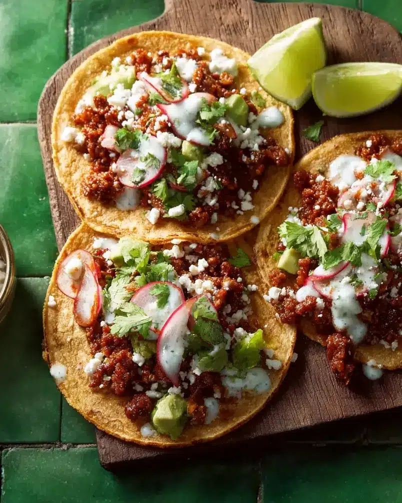 Easy Chorizo Street Tacos 3 Chorizo cooking in a skillet, releasing its vibrant color