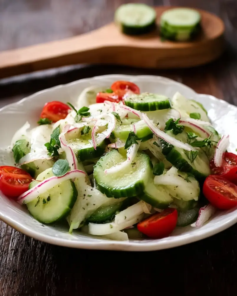 Summer Cucumber Jicama Salad 3 A bowl of colorful Summer Cucumber Jicama Salad with a light dressing being tossed.