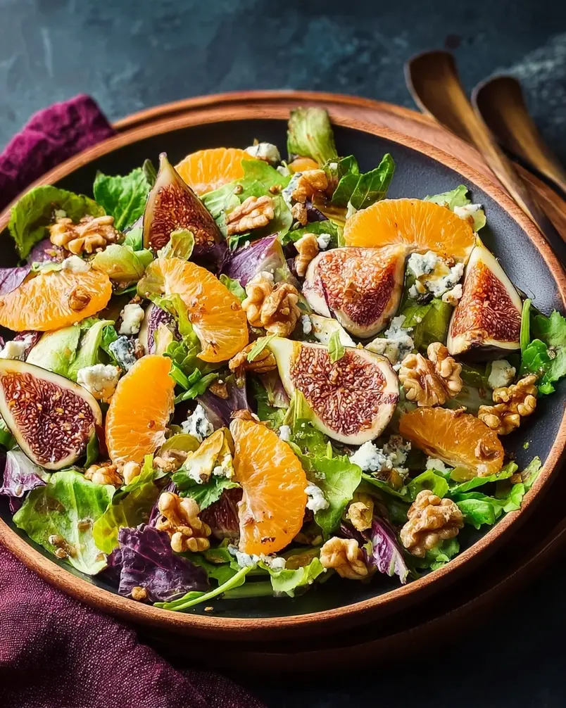 Orange, Fig, and Gorgonzola Salad 2 Fresh oranges, figs, and gorgonzola cheese laid out for salad preparation