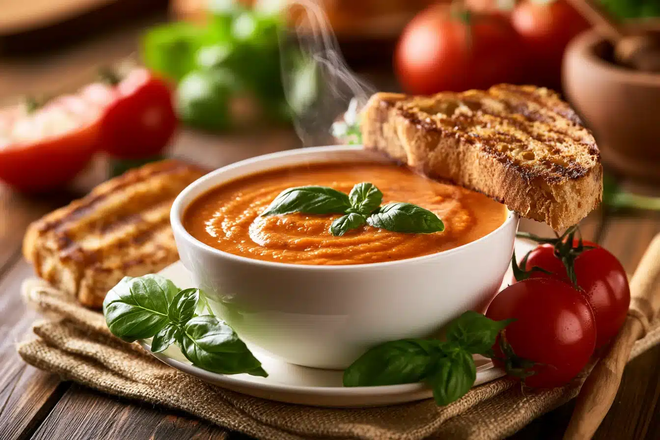 Creamy Tomato Basil Soup with Grilled Cheese 2 Creamy Tomato Basil Soup with Grilled Cheese