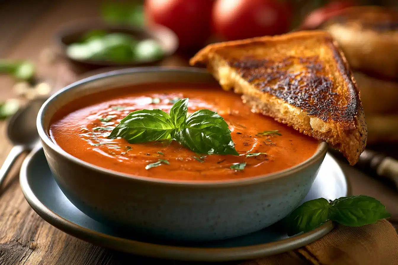 Creamy Tomato Basil Soup with Grilled Cheese 3 Creamy Tomato Basil Soup with Grilled Cheese