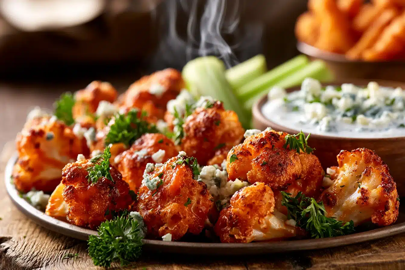 Buffalo Cauliflower Bites with Blue Cheese Dip 2 Buffalo Cauliflower Bites with Blue Cheese Dip