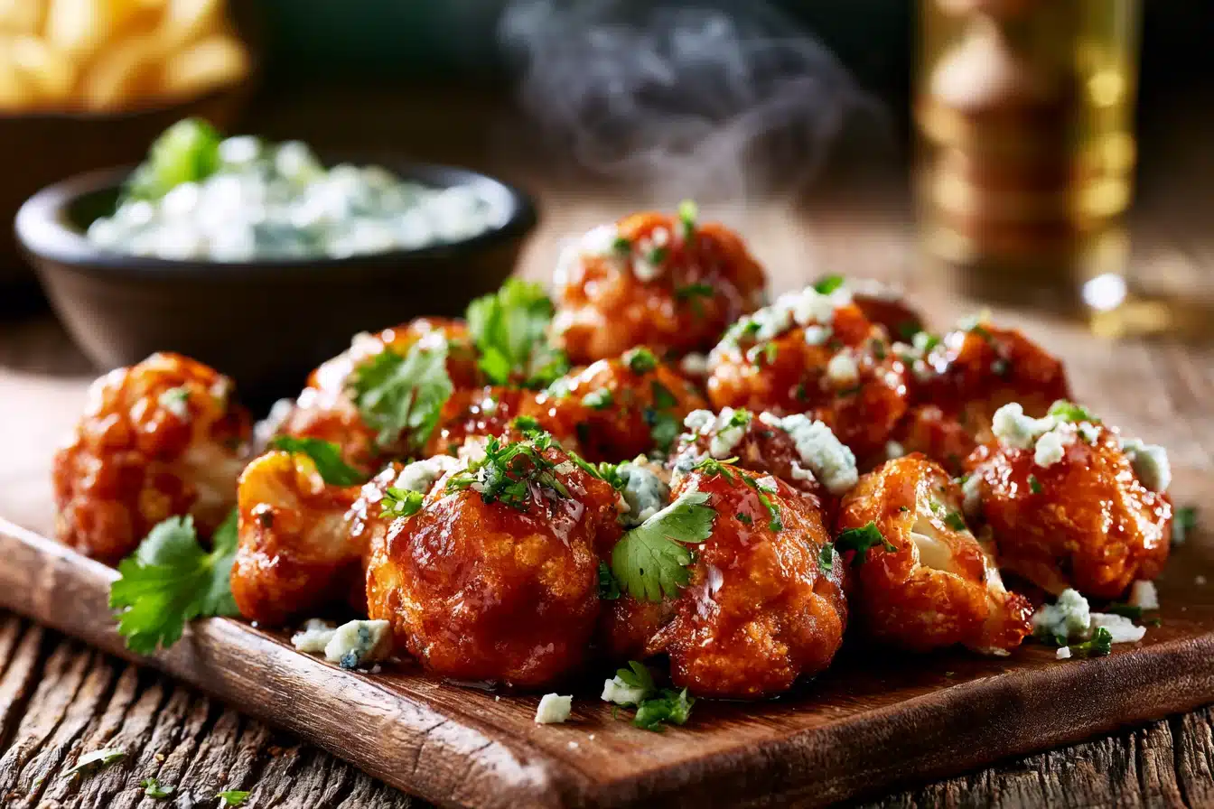 Buffalo Cauliflower Bites with Blue Cheese Dip 3 Buffalo Cauliflower Bites with Blue Cheese Dip
