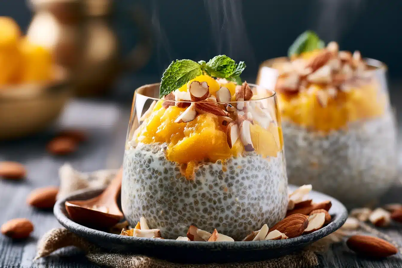 Coconut Mango Chia Pudding with Almonds 2 Coconut Mango Chia Pudding with Almonds