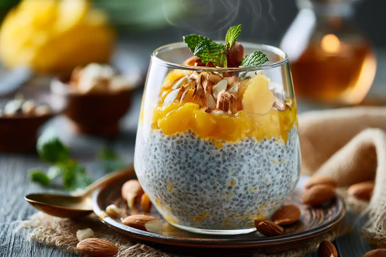 Coconut Mango Chia Pudding with Almonds 3 Coconut Mango Chia Pudding with Almonds