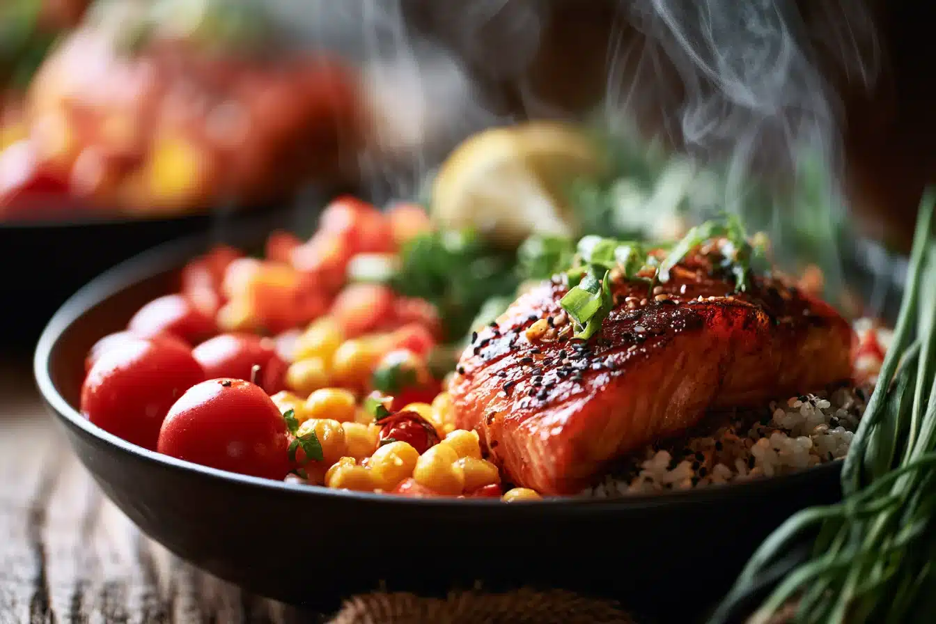 Honey Garlic Salmon Bowls 2 Honey Garlic Salmon Bowls