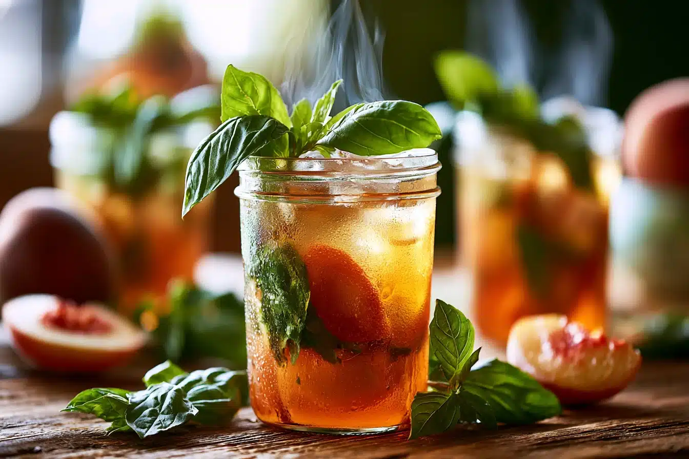 Peach Basil Infused Iced Tea 2 Peach Basil Infused Iced Tea