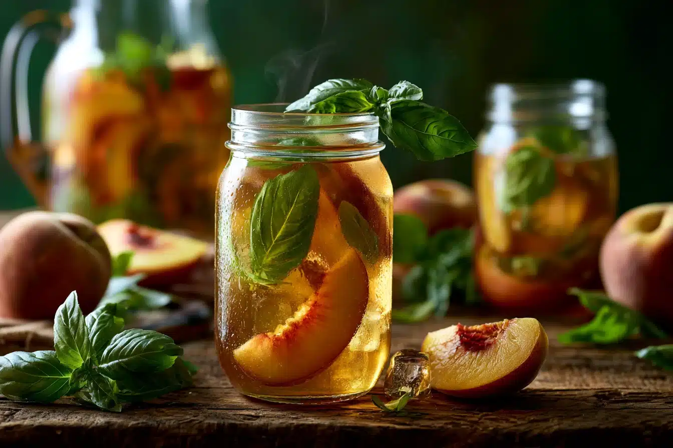 Peach Basil Infused Iced Tea 3 Peach Basil Infused Iced Tea