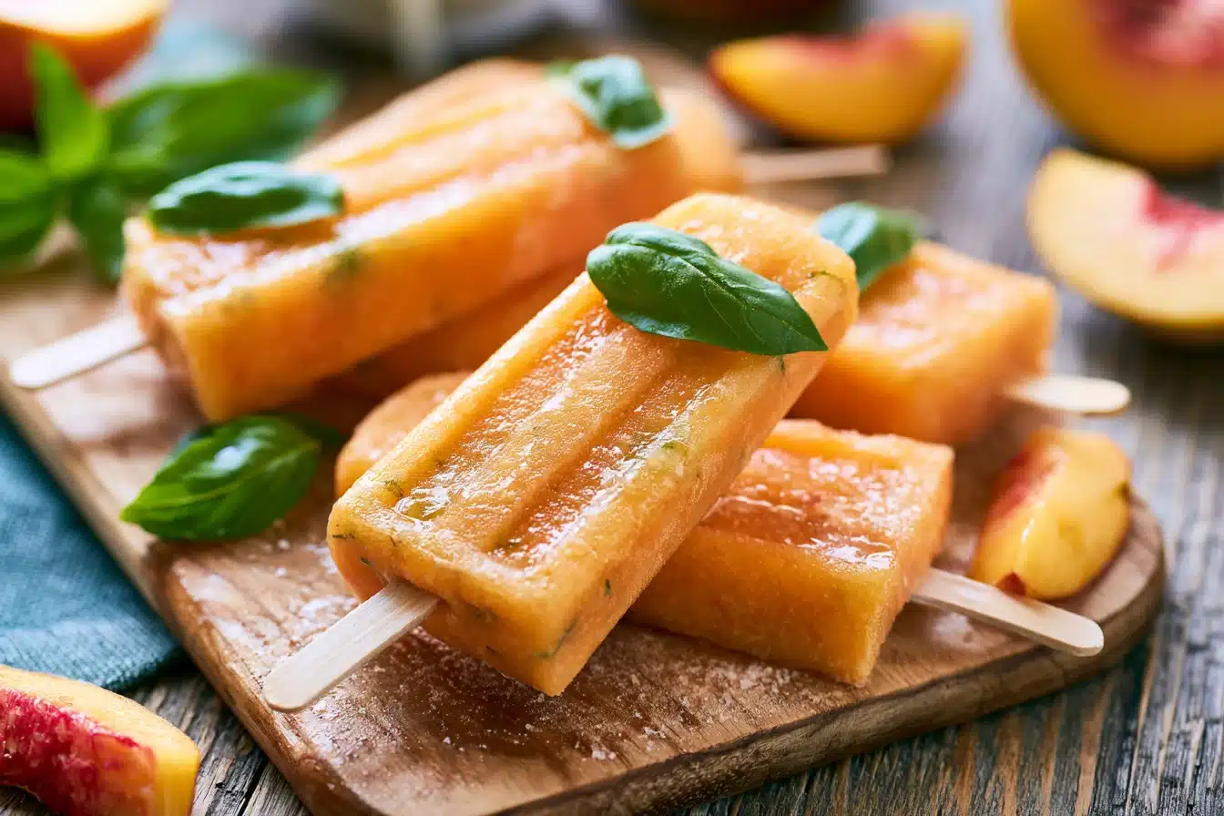 Peach Basil Smoothie Popsicles 2 Peach Basil Smoothie Popsicles