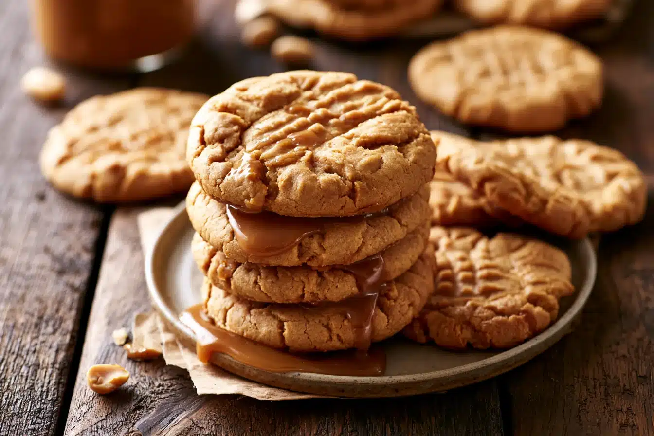 peanut butter cookies 2 Freshly baked peanut butter cookies on a cooling rack